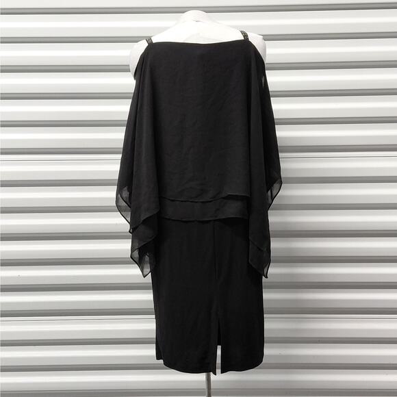 SLNY Women's Cocktail Dress Size 4 Black Chiffon Mother Of Bride Wedding Party - Picture 3 of 13